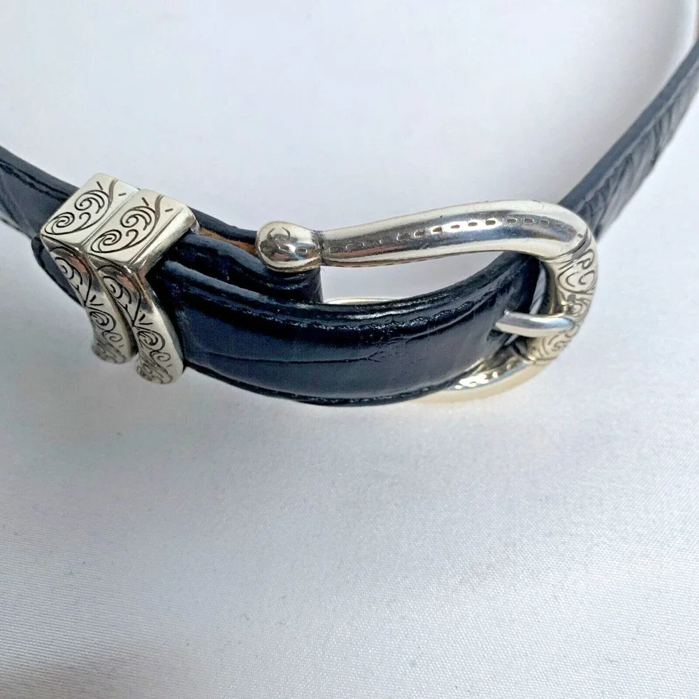 Coldwater Creek Belt Black Leather Metal Hardware Chain Links Sz S Lagenlook Y2